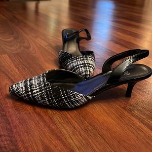 Black and White Kitten Heel Pumps